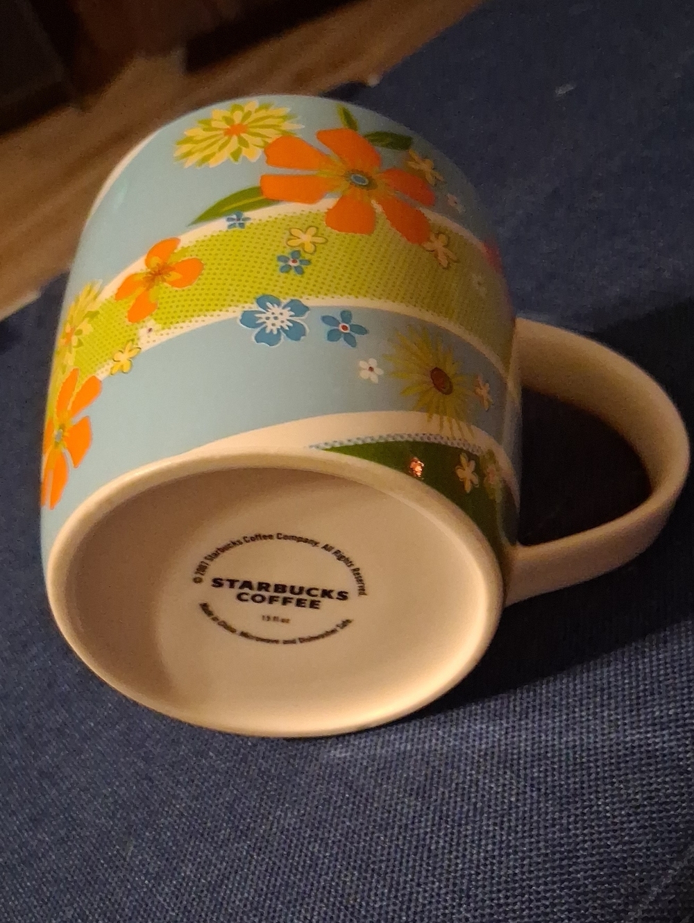 Starbucks Floral Ceramic Mug - Light Blue with Orange & Green